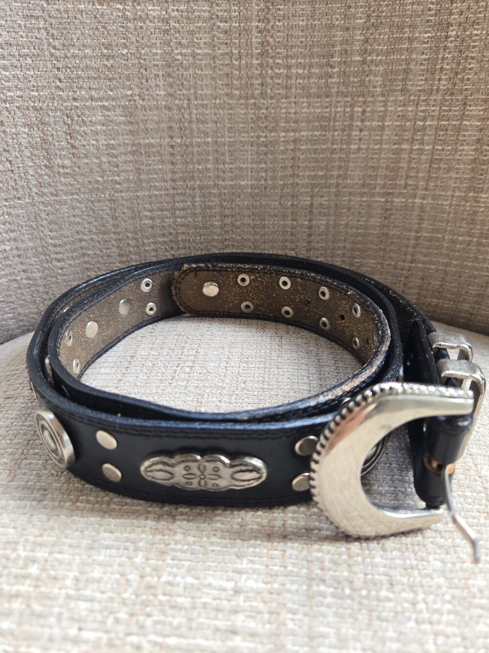 Full Grain Leather Rivet Studded Belt Rocker Biker Waistband 38
